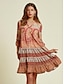 economico Print Dresses-Floral Satin Y Neck Maxi Dress