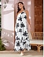 cheap Print Dresses-Satin Leaf Print One Shoulder Maxi Dress