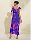 economico Print Dresses-Blooming Ruffle Front Tie Peplum Midi Dress