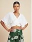 abordables Blouses-Satin Ruched V Neck Crop Top