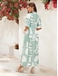 economico Print Dresses-Geometric Satin Belted Short Sleeve Maxi Dress