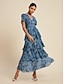 billige Print Dresses-Elastic Floral Chiffon V Neck Maxi Dress