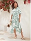 billige Print Dresses-Geometric Satin Short Sleeve Belted Maxi Dress