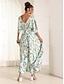 baratos Vestidos Tamanhos Grandes-vestido longo de cetim com estampa floral e decote em V para férias no Havaí
