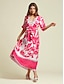 economico Print Dresses-Floral Satin V Neck Maxi Dress