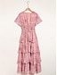 economico Print Dresses-Floral Chiffon V Neck Maxi Dress
