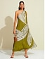 billige Print Dresses-One Shoulder Satin Maxi Dress