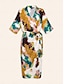 preiswerte Print Dresses-Satin V Neck Knee Length Dress