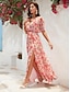 baratos Print Dresses-Elastic Waist Floral Chiffon Maxi Dress