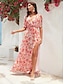 cheap Print Dresses-Chiffon Floral Elastic Waist Short Sleeve Maxi Dress