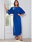 abordables Vestidos casuales-Belted Off Shoulder Maxi Dress Cotton Linen