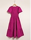 baratos Vestidos Casuais-Cotton A Line Solid V Neck Maxi Dress