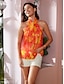 abordables Tank Tops &amp; Camis-Satin Blooming Print High Neck Tunic