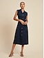preiswerte Casual Kleider-Cotton Linen Button Up Midi Dress