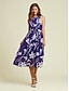 billige Print Dresses-Floral Chiffon Halter Sleeveless Midi Dress