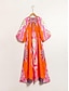 baratos Print Dresses-Hem Maxi Dress V Neck Summer