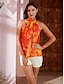 preiswerte Tank Tops &amp; Camis-Blooming Print Satin High Neck Tunic