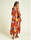 cheap Print Dresses-Satin Boho Floral Half Sleeve Y Neck Maxi Dress
