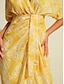 economico Print Dresses-Ruched Split Cross Front Midi Dress