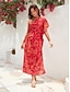 preiswerte Print Dresses-Geometric Ruffle Shoulder Maxi Dress