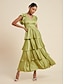 billige Afslappede kjoler-Ruffle Satin V Neck Maxi Dress