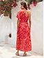 economico Print Dresses-Geometric Ruffle One Shoulder Maxi Dress