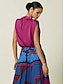 cheap Two Piece Sets-Satin Solid Color Top &amp; Printed Pants Set