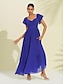 billige Uformelle kjoler-Pleated V Neck Short Sleeve Maxi Dress