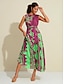 abordables Print Dresses-Floral Satin Belted Maxi Dress