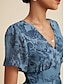 cheap Print Dresses-Chiffon Elastic Waist Floral V Neck Maxi Dress