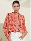 cheap Tops &amp; Blouses-Floral Print Long Sleeve Chiffon Shirt