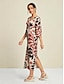 cheap Print Dresses-Satin Trees Leaves Print V Neck Maxi Dress