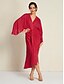 abordables Vestidos casuales-Linen V Neck Long Sleeve Midi Dress