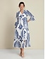 baratos Print Dresses-Folk Print V Wire Chiffon Maxi Dress