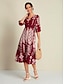 billige Print Dresses-Folk Print V Neck Half Sleeve Midi Dress
