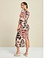 cheap Print Dresses-Satin Trees Leaves Print V Neck Maxi Dress