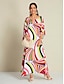 preiswerte Print Dresses-Geometric Satin Raglan Sleeve Maxi Kaftan