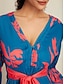 cheap Print Dresses-Satin Intricate Craftsmanship A line Leaf Print Long Sleeve V Neck Maxi Dress