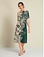 economico Print Dresses-Leaf Print Midi Shirt Dress