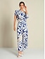 baratos Two Piece Sets-Mismatched Floral Satin Slash Neck Set T shirt