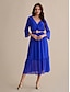 cheap Casual Dresses-Royal Blue Belted V Neck Midi Dress