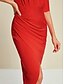 abordables Vestidos de Nochevieja-Solid Shirred Half Sleeve Midi Dress