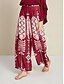 cheap Two Piece Sets-Ruffle Flare Cuff Sleeve Crew Neck Blouse&amp;Casual Folk Print Wide Leg Maxi Pants Two Piece Set