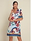 abordables Print Dresses-Satin Floral V Neck Mini Dress