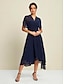 baratos Vestidos de Renda-Chiffon Lace Up Tie Knot Party Midi Dress