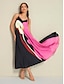 abordables Print Dresses-Satin Floral V Neck Sleeveless Maxi Dress