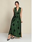 abordables Print Dresses-Polka Dot Satin V Neck Sleeveless Maxi Dress