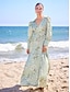 abordables Print Dresses-Floral Satin Puff Sleeve V Neck Maxi Dress