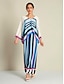 cheap Two Piece Sets-Satin Stripe Magyar Sleeve Blouse&amp;Satin Casual Wide Leg Maxi Pants Two Piece Set