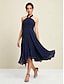 baratos Vestidos de Renda-Chiffon Lace Up Tie Knot Party Midi Dress